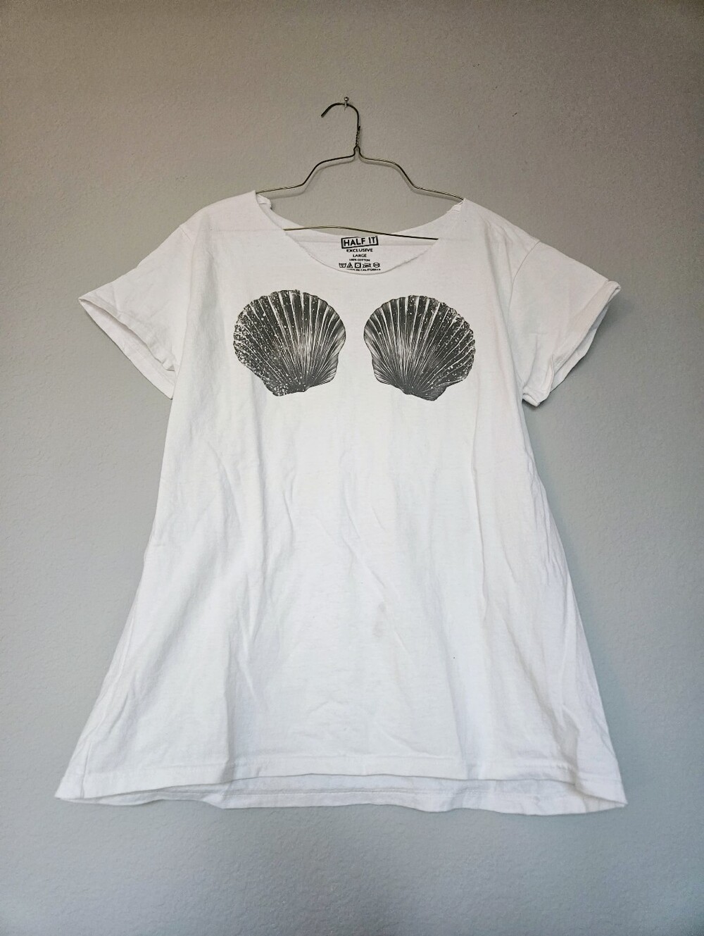 100% Cotton Mermaid Sea Shell Shirt White Black Clam Shell Ariel Festival Large